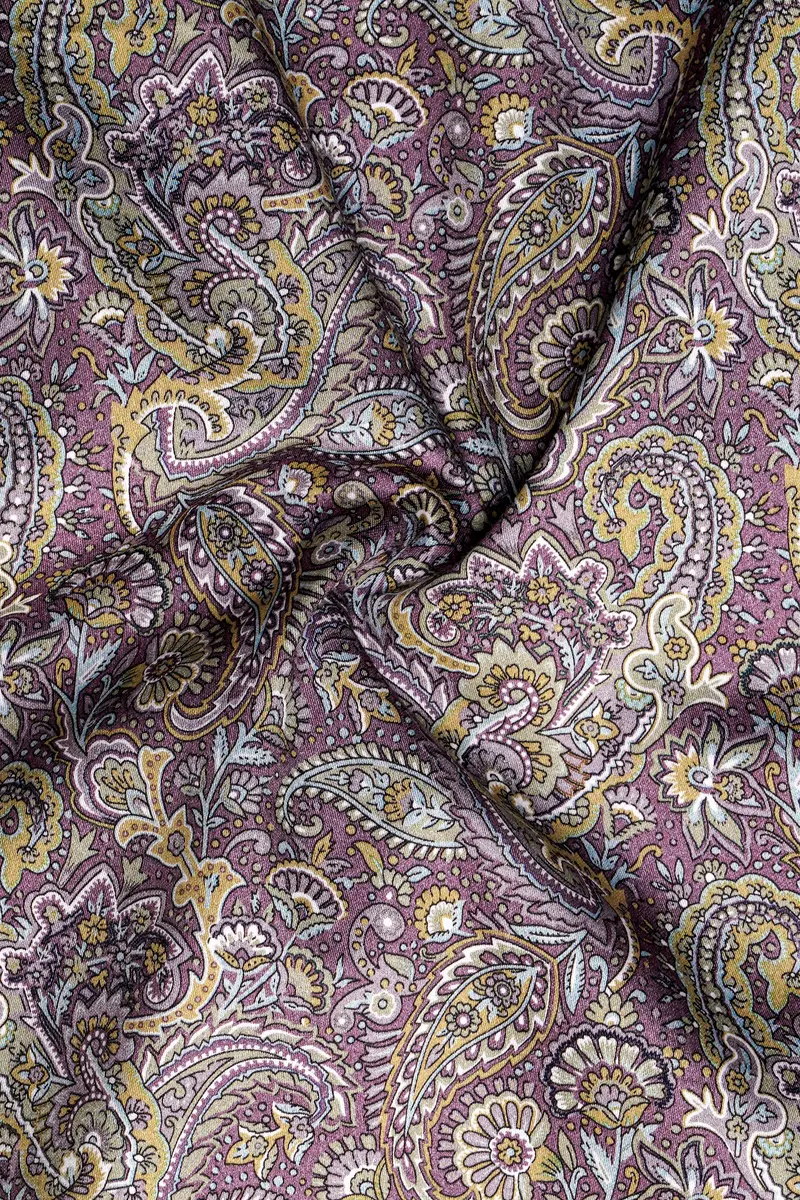 Siennaorchid-Viola Purple And Desert Yellow Multi Color Paisley Printed Subtle Sheen Super Soft Premium Cotton Dress Shirt 2