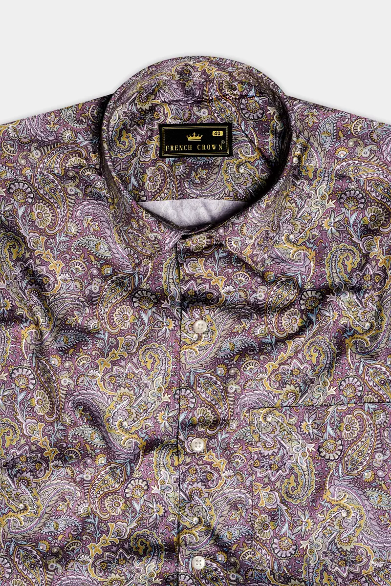 Siennaorchid-Viola Purple And Desert Yellow Multi Color Paisley Printed Subtle Sheen Super Soft Premium Cotton Dress Shirt 4