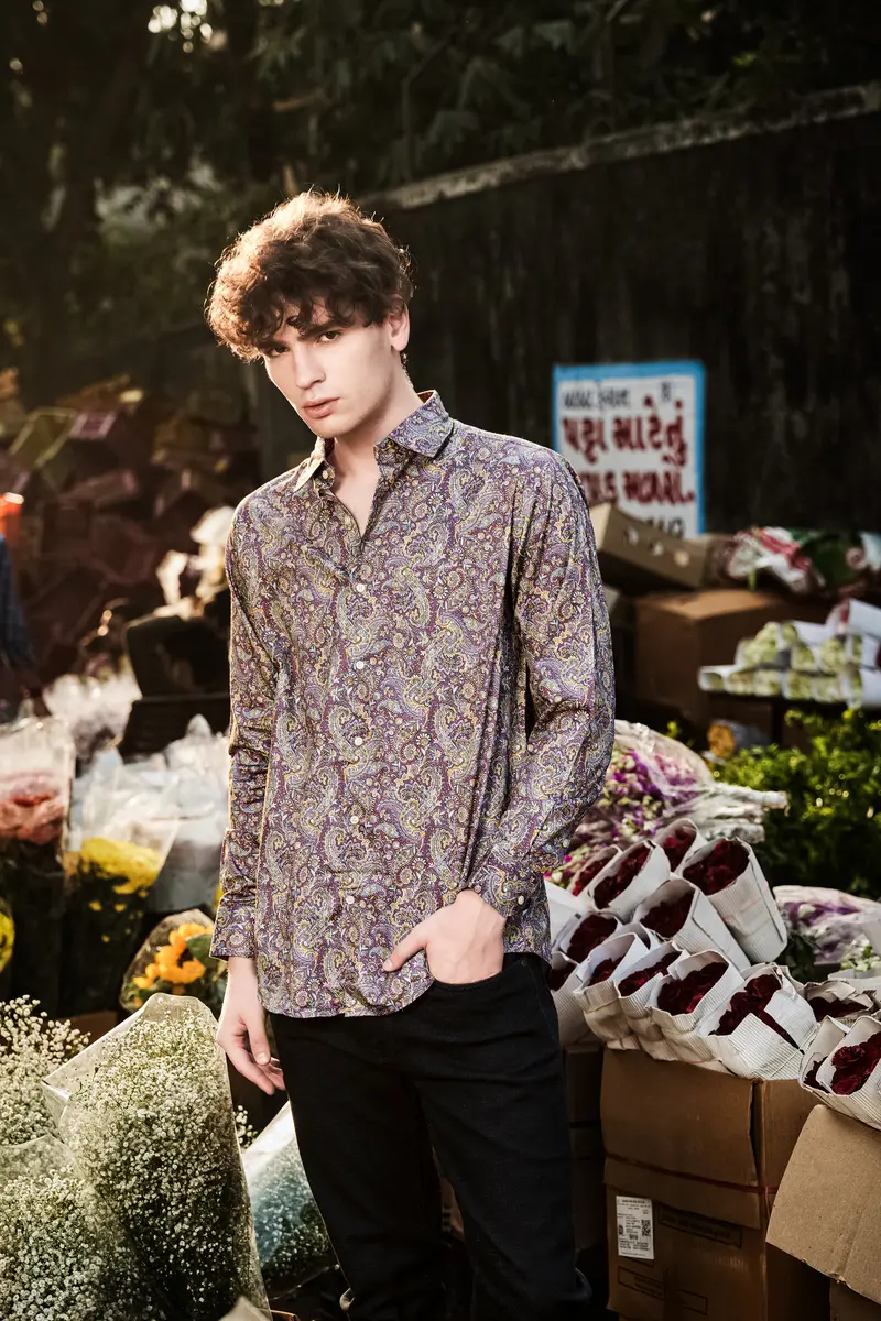 Siennaorchid-Viola Purple And Desert Yellow Multi Color Paisley Printed Subtle Sheen Super Soft Premium Cotton Dress Shirt 8