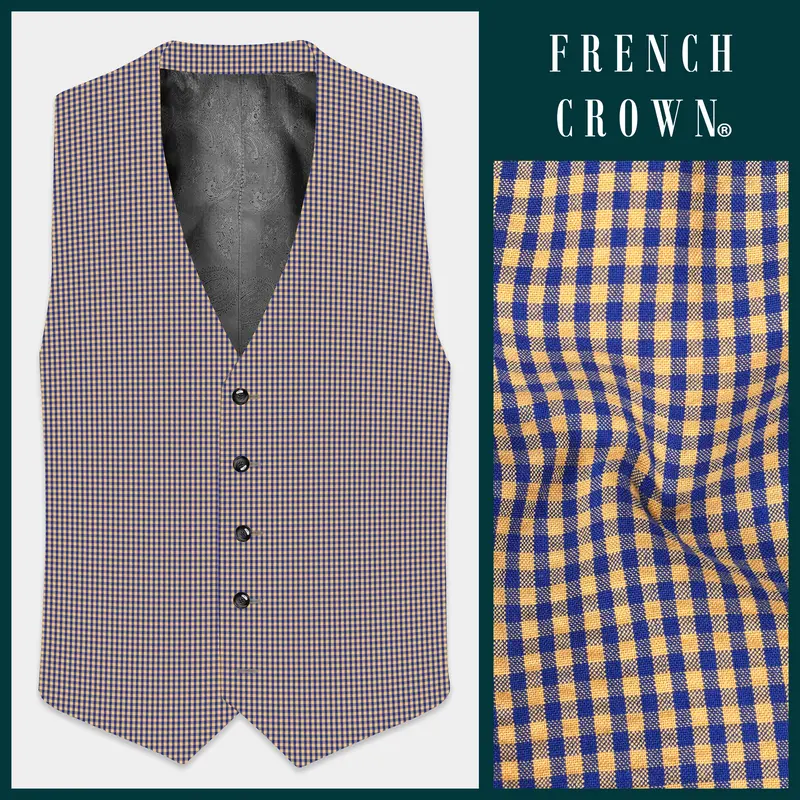 Sierra-Catalina Blue And Tacao Yellow Gingham Plaid Cotton Waistcoat 1