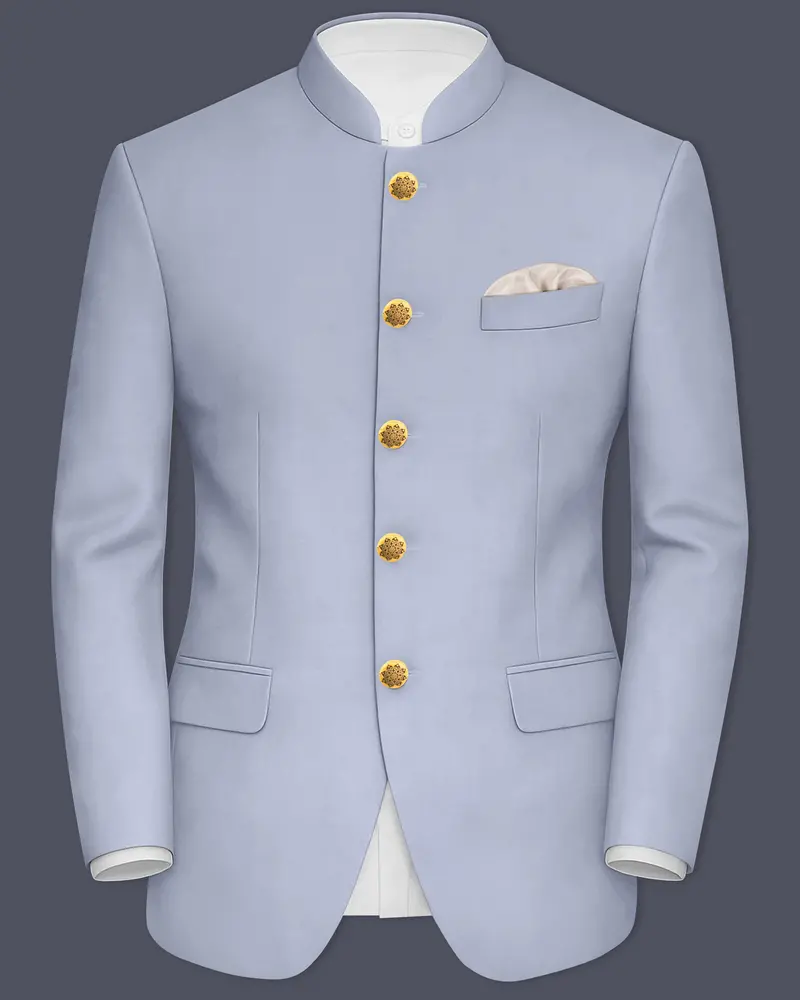 Silgrove-Loblolly Gray Wool Rich Bandhgala Slight Stretch Blazer 1