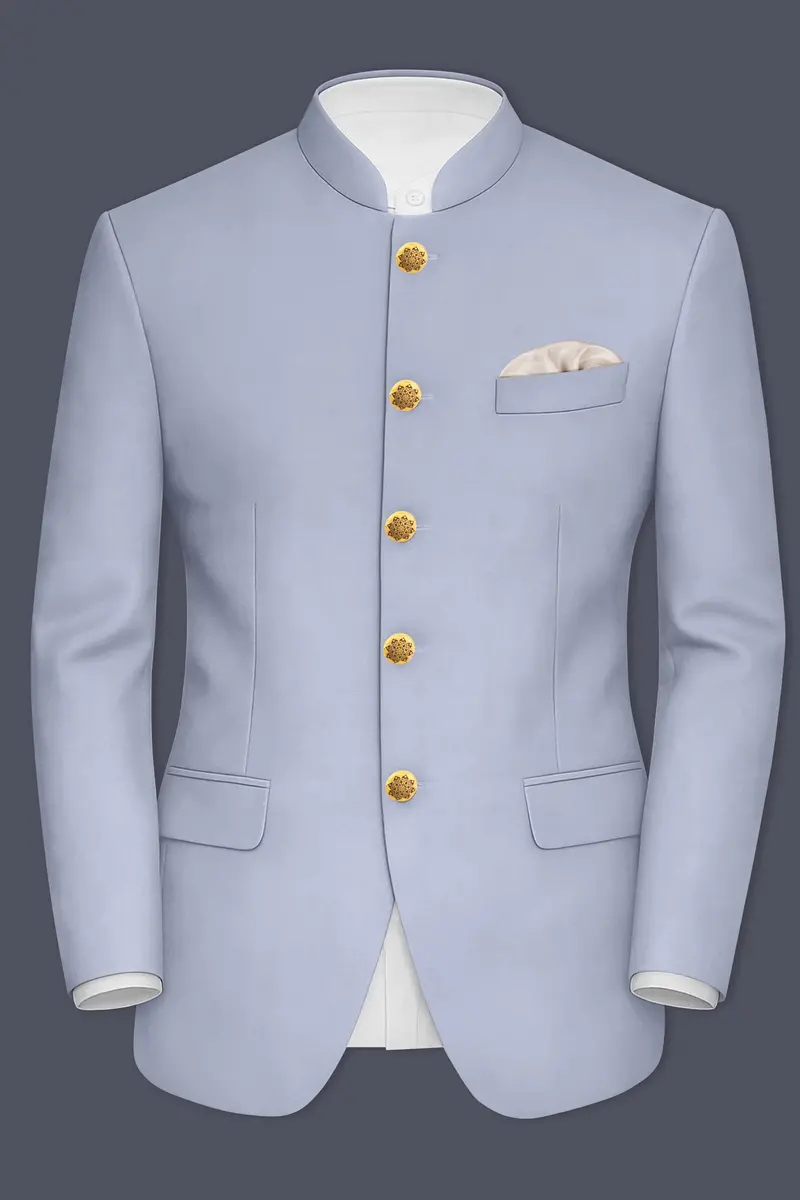 Silgrove-Loblolly Gray Wool Rich Bandhgala Slight Stretch Blazer 2