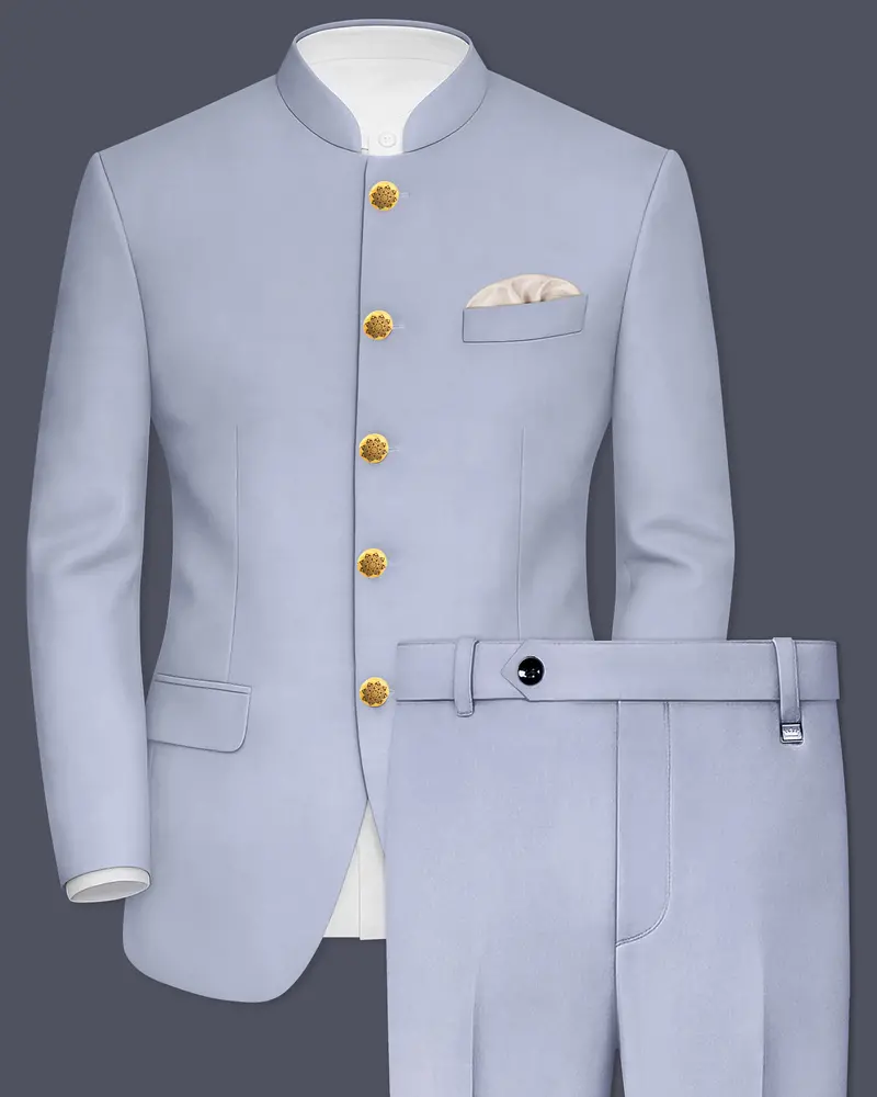 Silgrove-Loblolly Gray Wool Rich Bandhgala Slight Stretch Suit 1