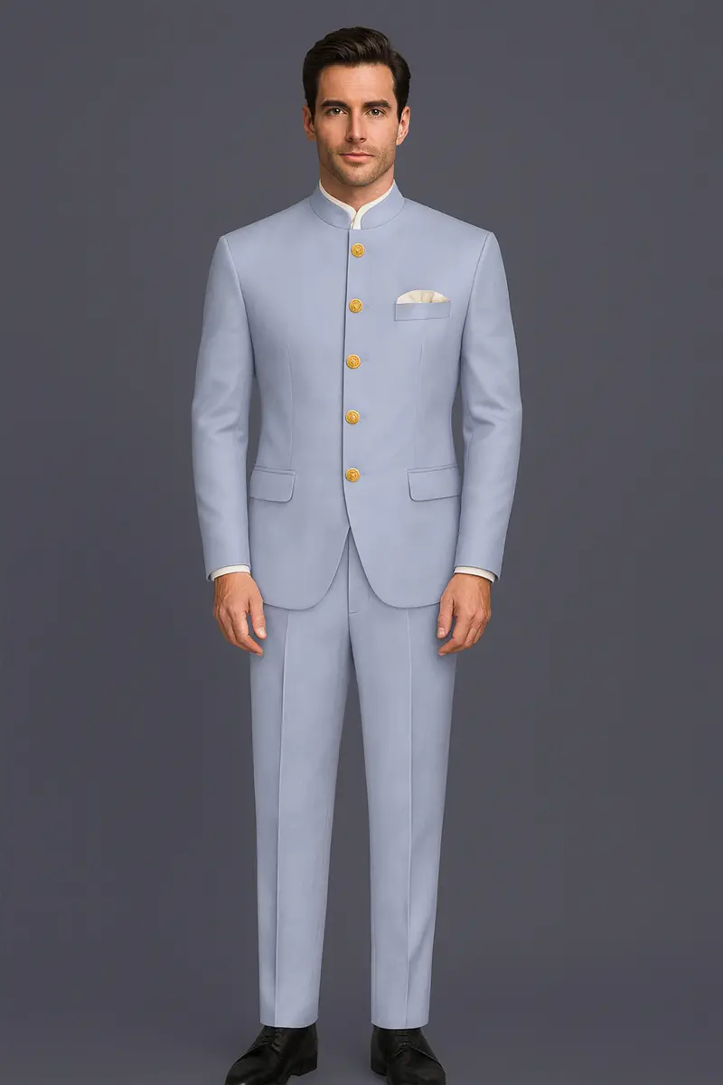 Silgrove-Loblolly Gray Wool Rich Bandhgala Slight Stretch Suit 17