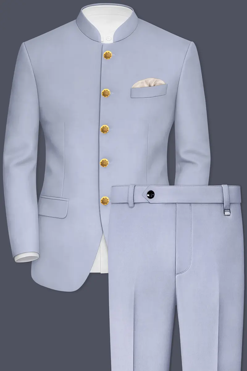 Silgrove-Loblolly Gray Wool Rich Bandhgala Slight Stretch Suit 2