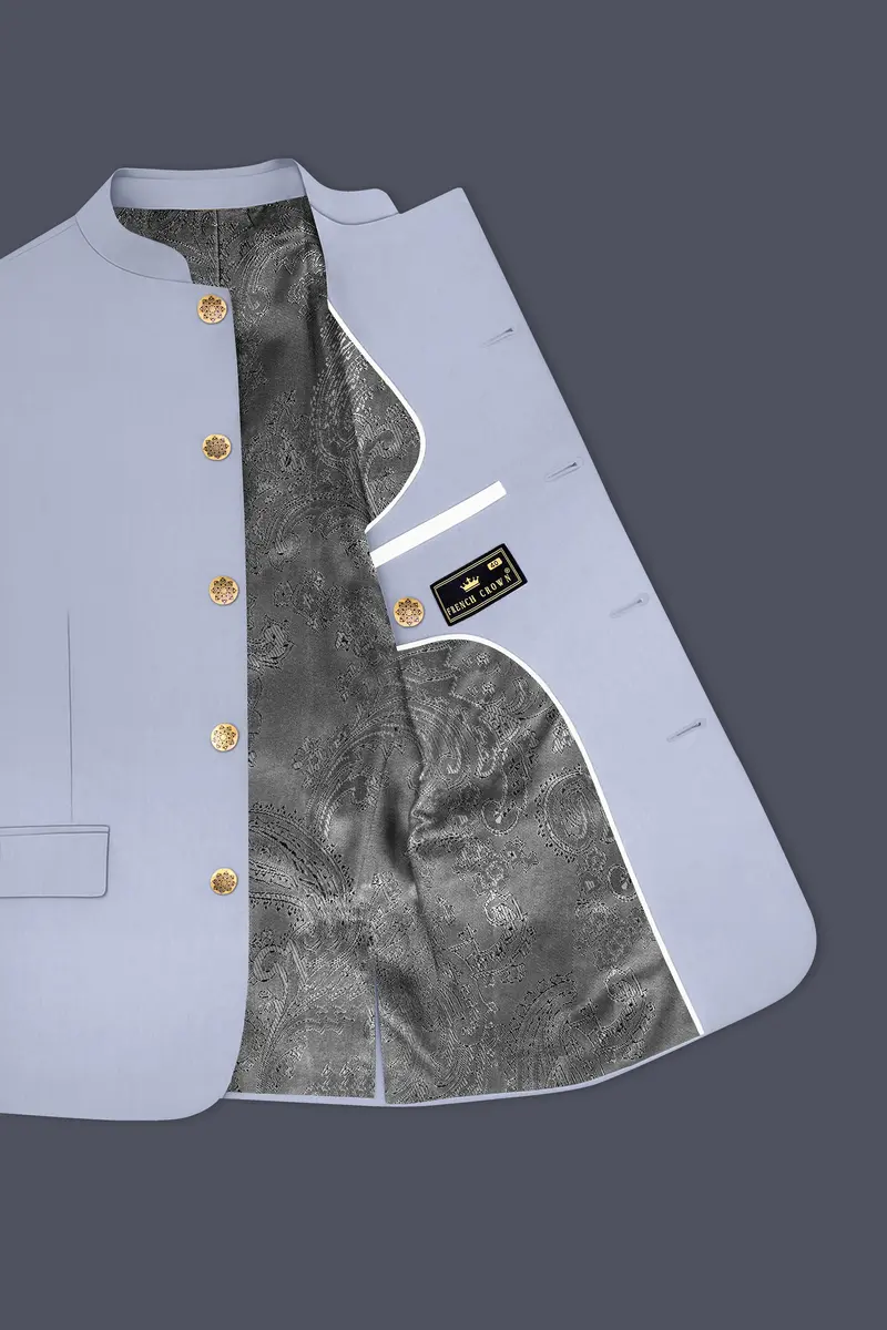 Silgrove-Loblolly Gray Wool Rich Bandhgala Slight Stretch Suit 5