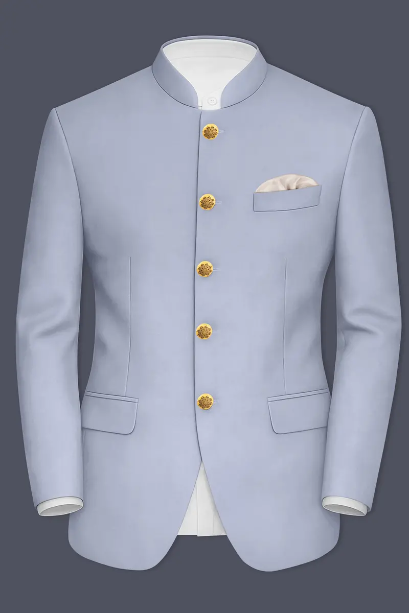 Silgrove-Loblolly Gray Wool Rich Bandhgala Slight Stretch Suit 8