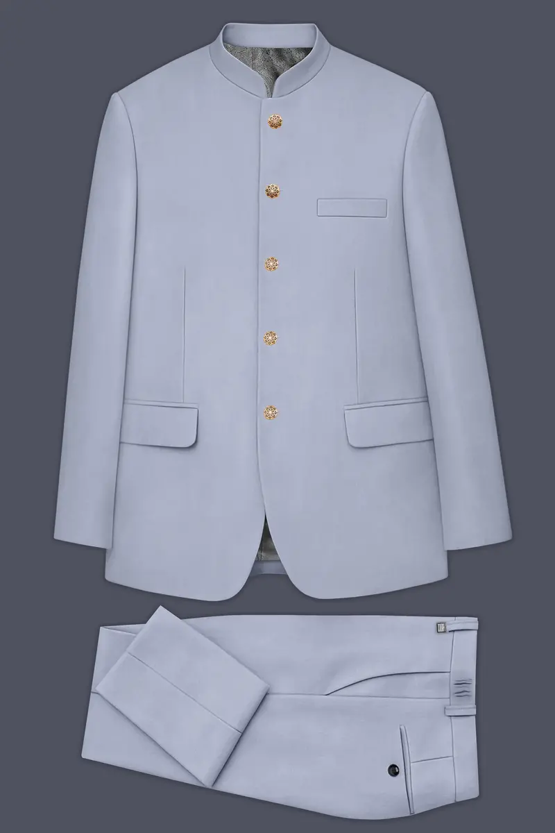 Silgrove-Loblolly Gray Wool Rich Bandhgala Slight Stretch Suit 9