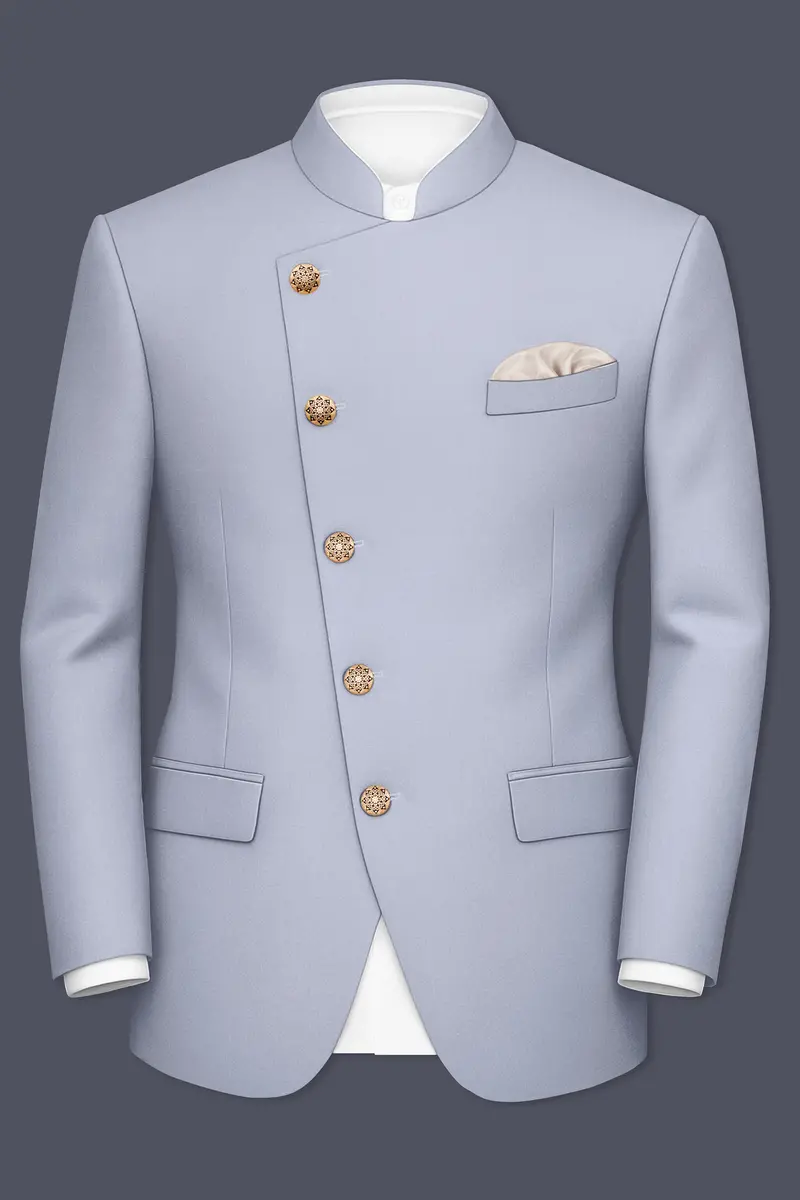 Silgrove-Loblolly Gray Wool Rich Cross Placket Bandhgala Slight Stretch Blazer 2