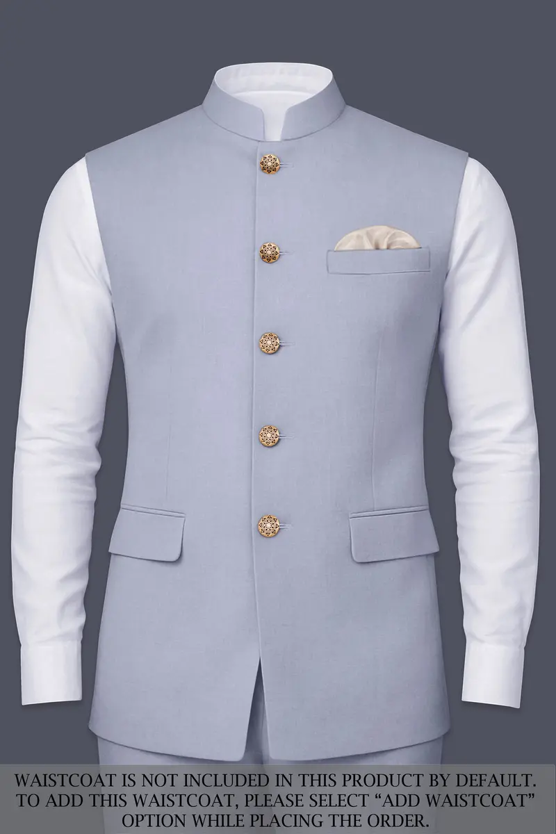 Silgrove-Loblolly Gray Wool Rich Cross Placket Bandhgala Slight Stretch Suit 15