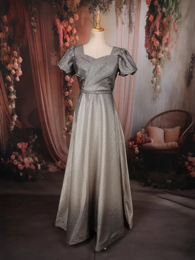 Silver Ash Grey Shimmer Glitter Embellished Design Party Wear Gown 1