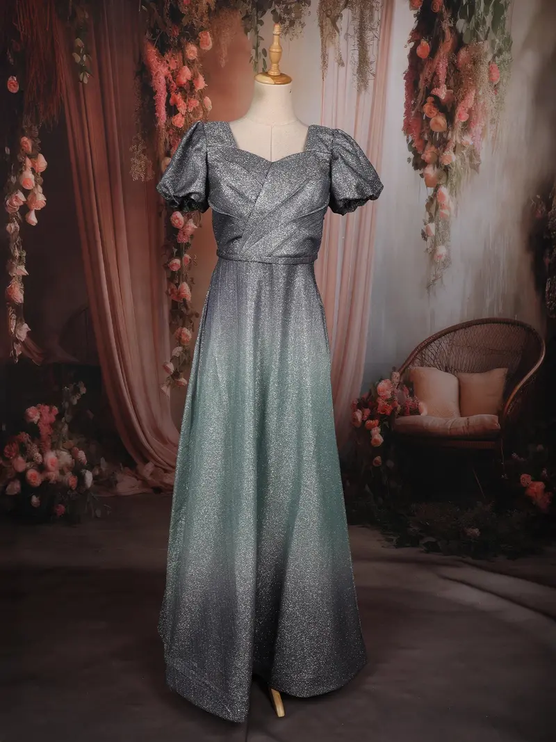 Silver Ash Grey Shimmer Glitter Embellished Design Party Wear Gown 1