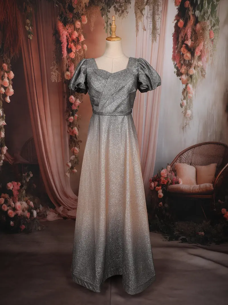 Silver Ash Grey Shimmer Glitter Embellished Design Party Wear Gown 1