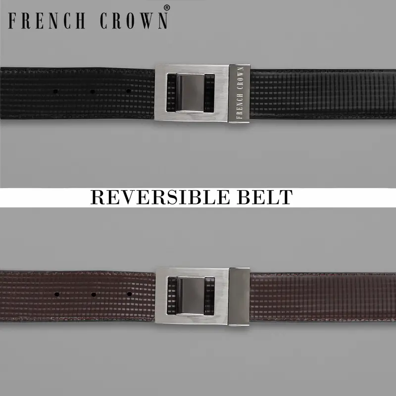 Silver Box Buckle With Shiny Black Design Jade Black And Brown Leather Free Handcrafted Reversible Belt 1