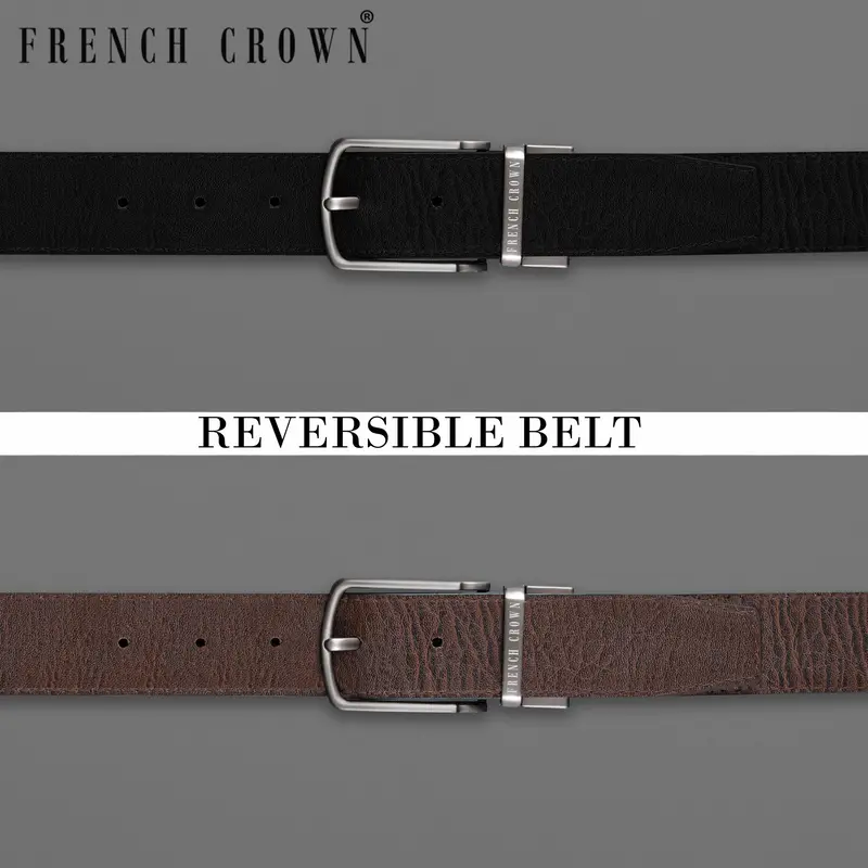Silver Buckle With Jade Black And Brown Leather Free Handcrafted Reversible Belt 1