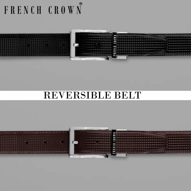 Silver Buckled Reversible Black And Brown Vegan Leather Handcrafted Belt 1