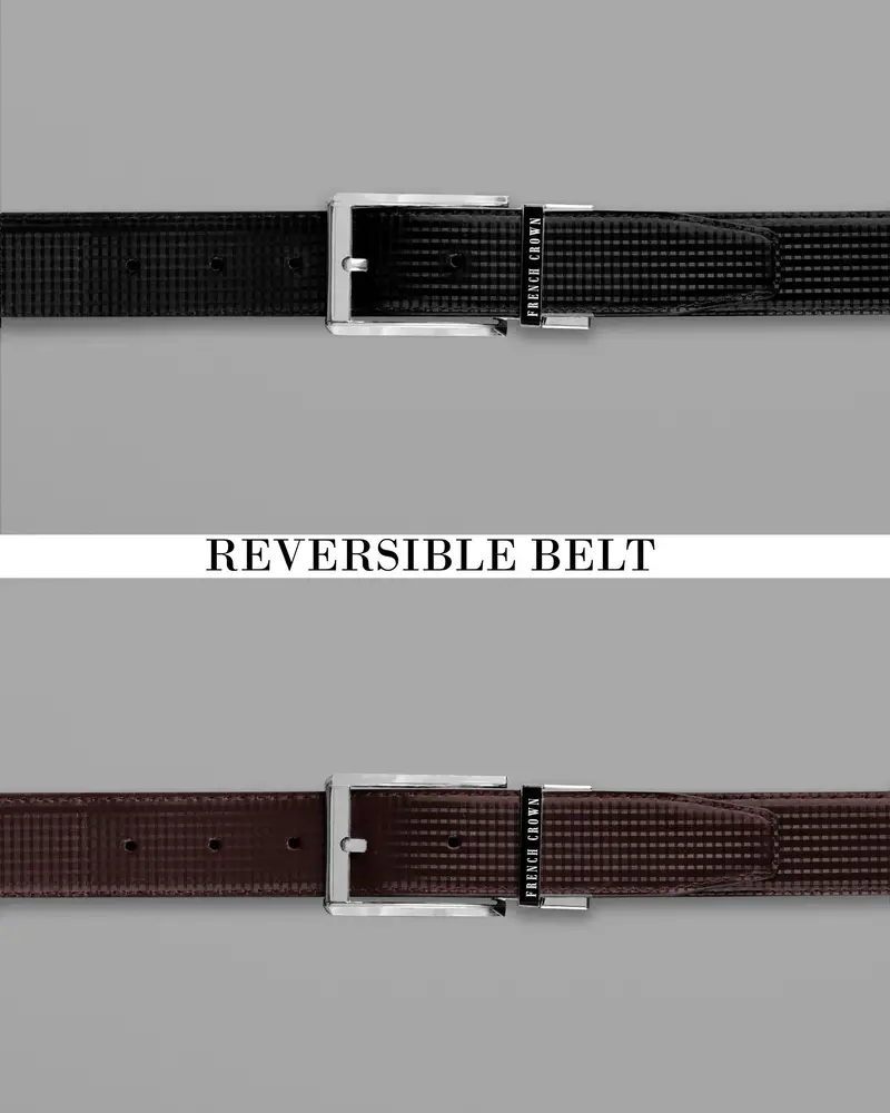 Silver Buckled Reversible Black And Brown Vegan Leather Handcrafted Belt 2