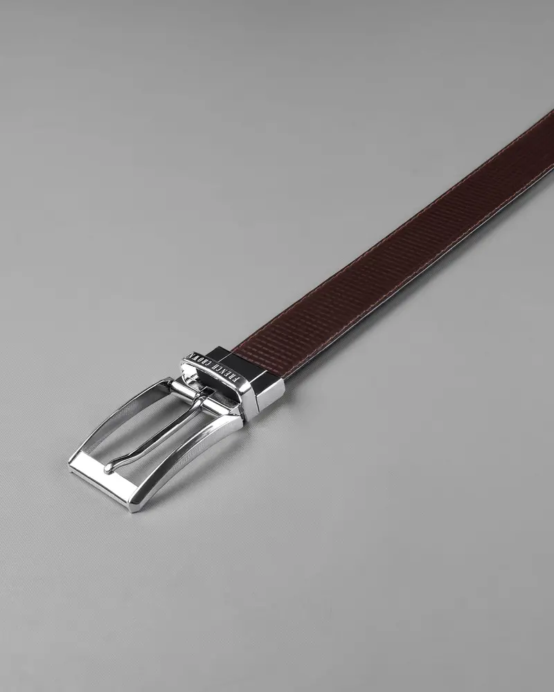 Silver Buckled Reversible Black And Brown Vegan Leather Handcrafted Belt 6