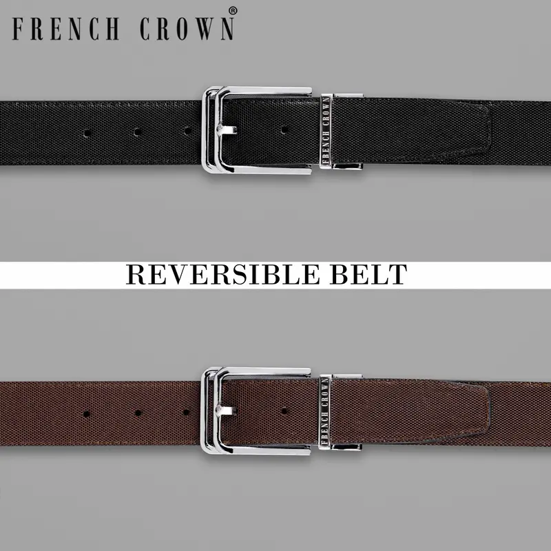Silver Buckled Reversible Jade Black And Brown Vegan Leather Handcrafted Belt 1