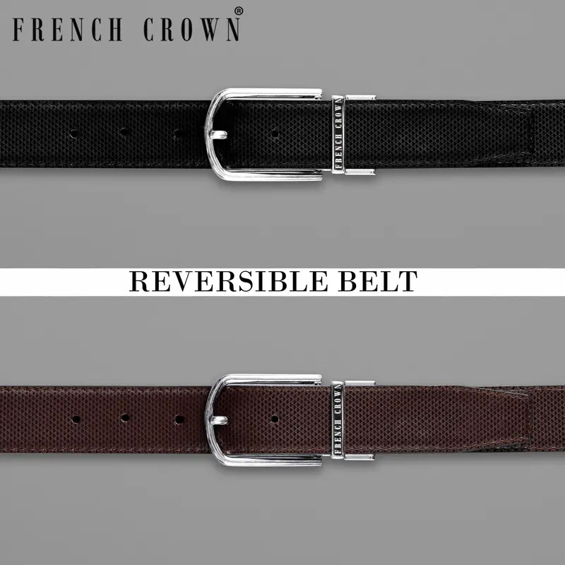 Silver Buckled Reversible Jade Black And Brown Vegan Leather Handcrafted Belt 1