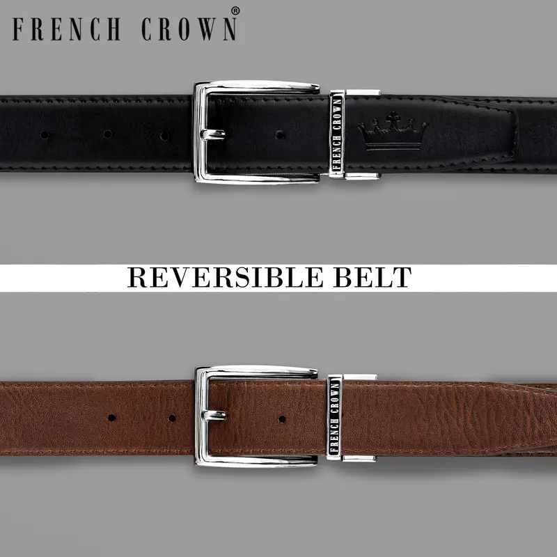 Silver  Buckled Reversible Jade Black And Brown Vegan Leather Handcrafted Belt 1