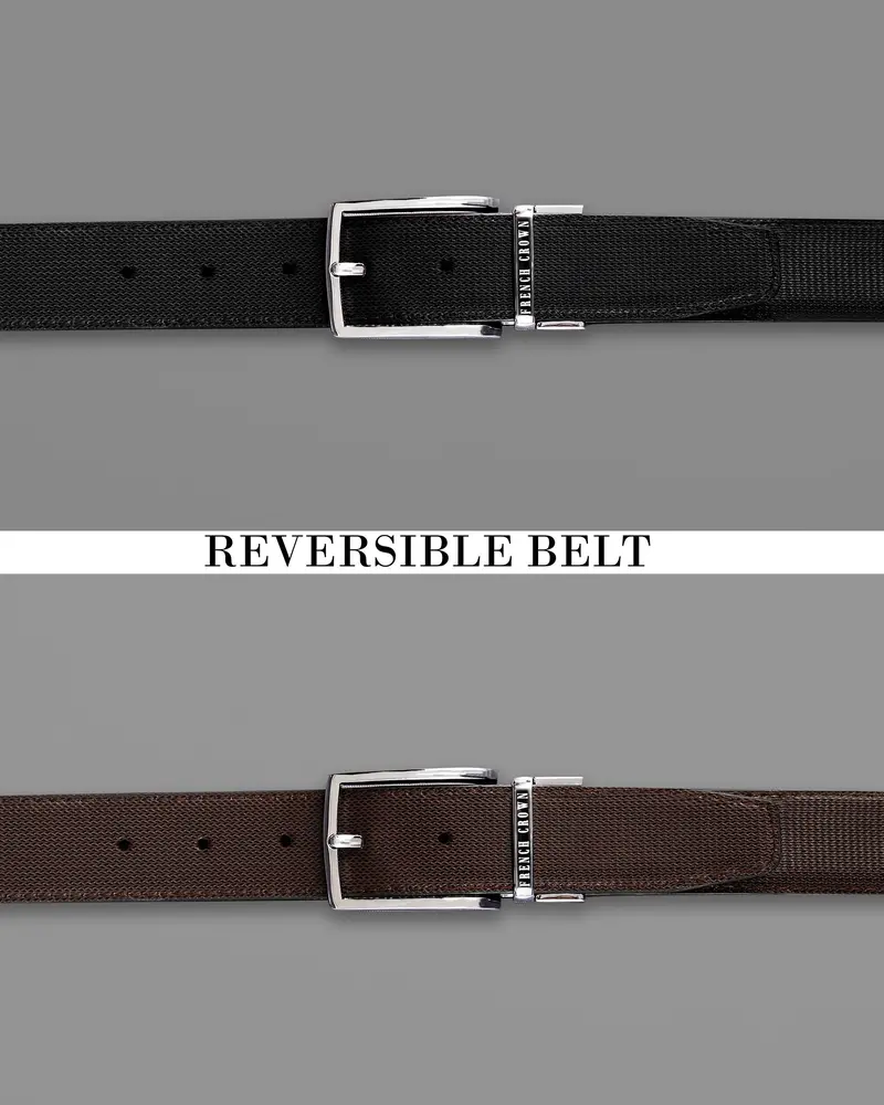 Silver Buckled Subtle Textured Reversible Jade Black And Brown Vegan Leather Handcrafted Belt 2