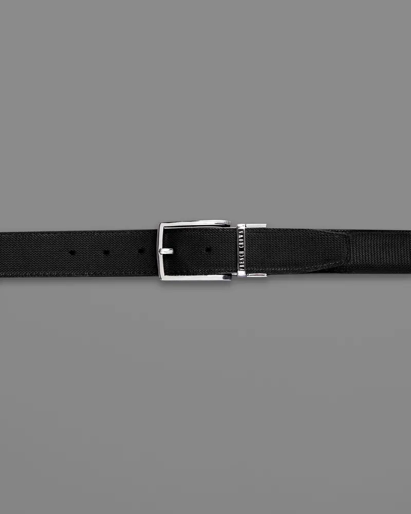 Silver Buckled Subtle Textured Reversible Jade Black And Brown Vegan Leather Handcrafted Belt 3