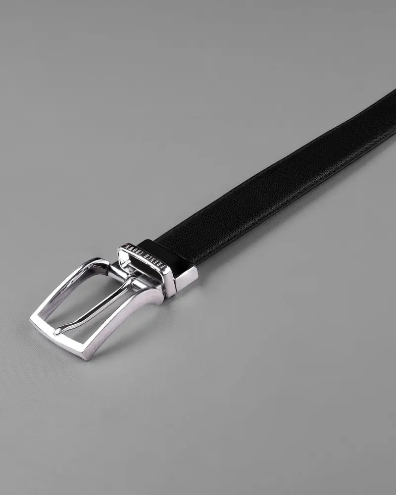 Silver Buckled Subtle Textured Reversible Jade Black And Brown Vegan Leather Handcrafted Belt 5