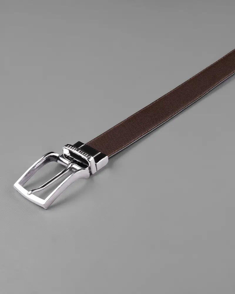 Silver Buckled Subtle Textured Reversible Jade Black And Brown Vegan Leather Handcrafted Belt 6