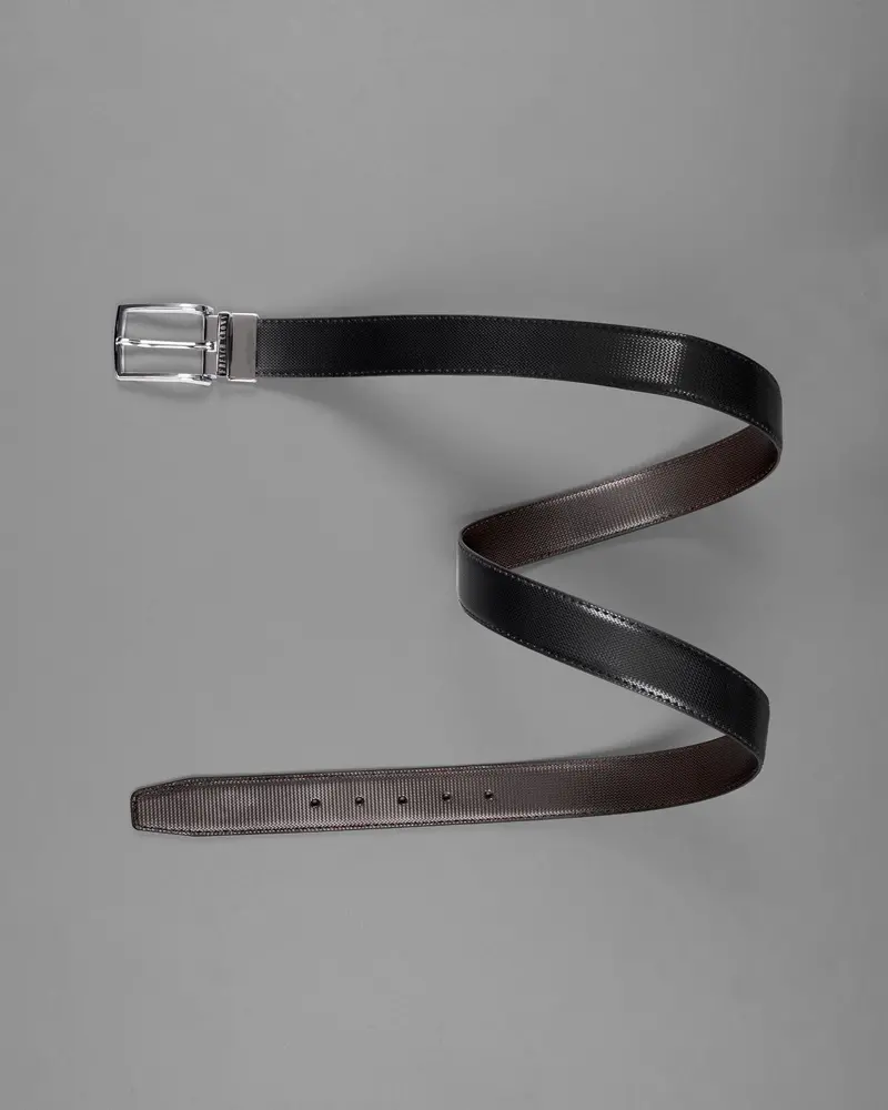 Silver Buckled Subtle Textured Reversible Jade Black And Brown Vegan Leather Handcrafted Belt 8