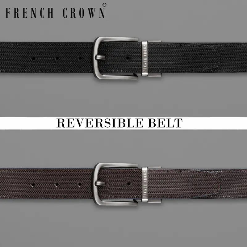 Silver Metallic Buckle Glossy Finish With Jade Black And Brown Leather Free Handcrafted Reversible Belt 1