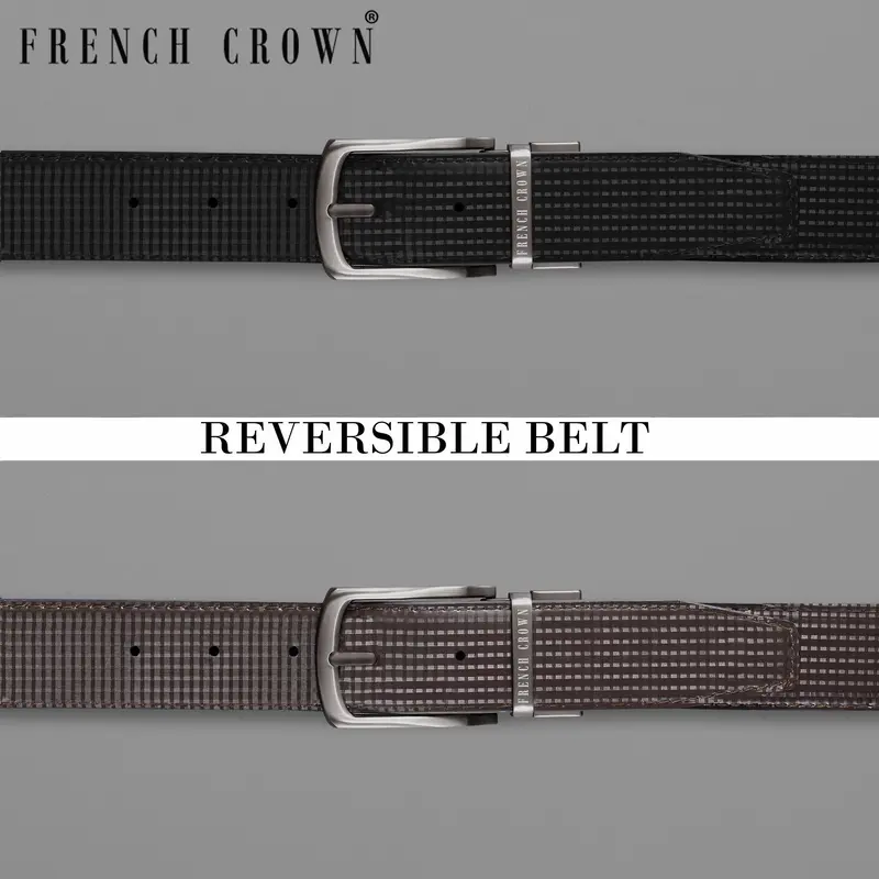 Silver Metallic Buckle Glossy Finish With Jade Black And Brown Leather Free Handcrafted Reversible Belt 1