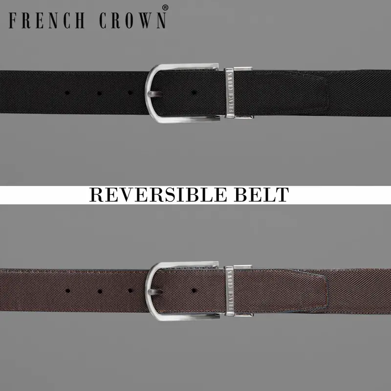 Silver Metallic Buckle With Jade Black And Brown Leather Free Handcrafted Reversible Belt 1