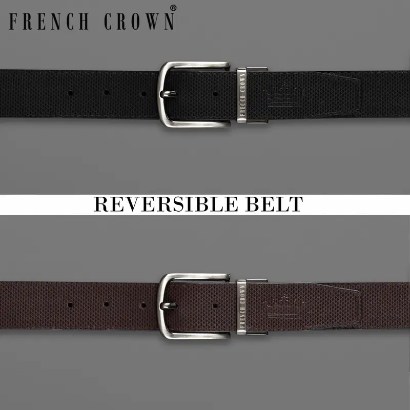 Silver Metallic Shiny Buckle Jade Black And Brown Leather Free Handcrafted Reversible Belt 1
