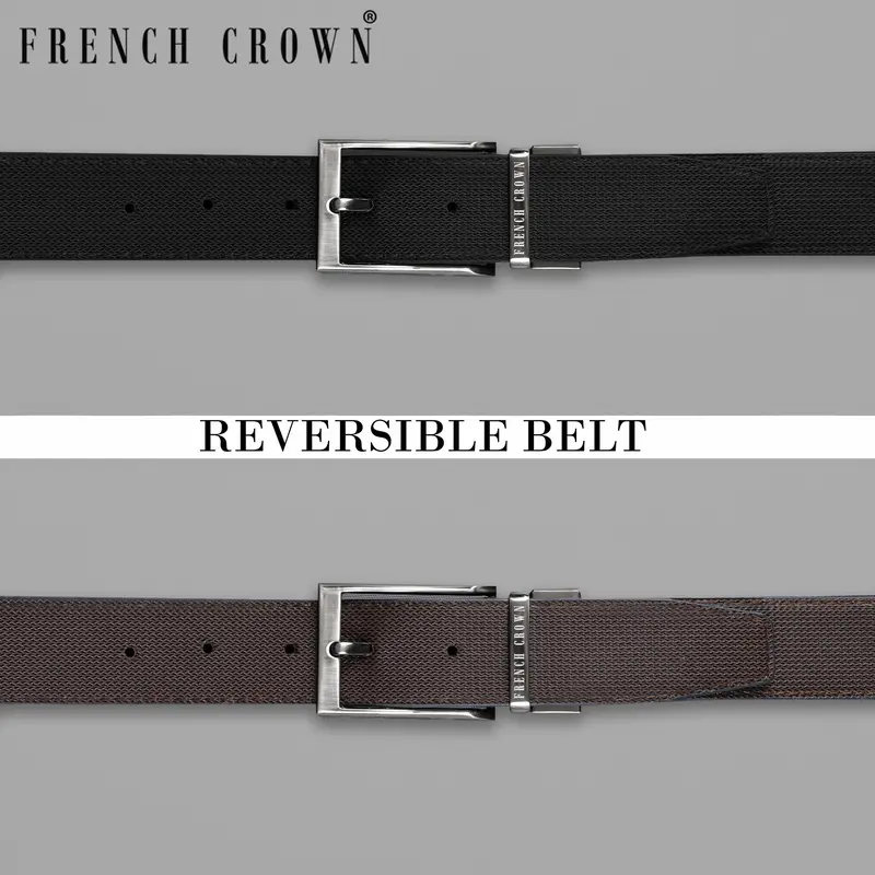 Silver Metallic Shiny Buckle With Jade Black And Brown Leather Free Handcrafted Reversible Belt 1