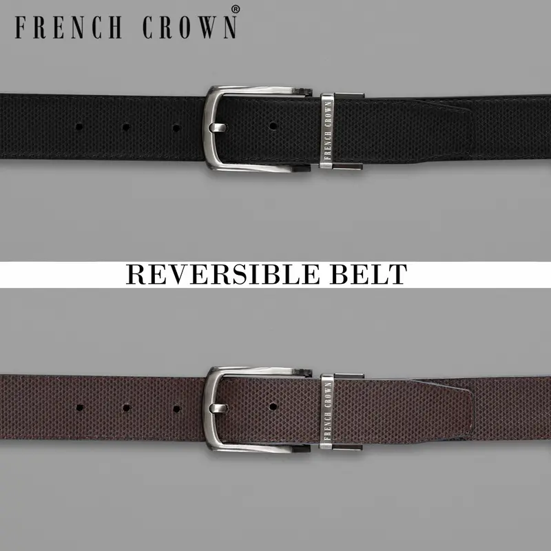 Silver Metallic Shiny Buckle With Jade Black And Brown Leather Free Handcrafted Reversible Belt 1