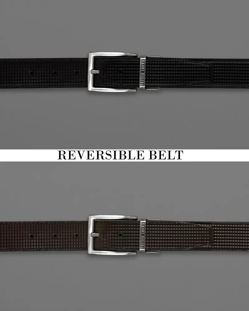 Silver Metallic Shiny Buckle With Jade Black And Dark Brown Leather Free Handcrafted Reversible Belt 2