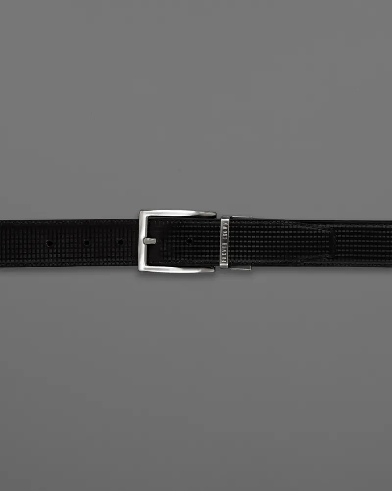 Silver Metallic Shiny Buckle With Jade Black And Dark Brown Leather Free Handcrafted Reversible Belt 3