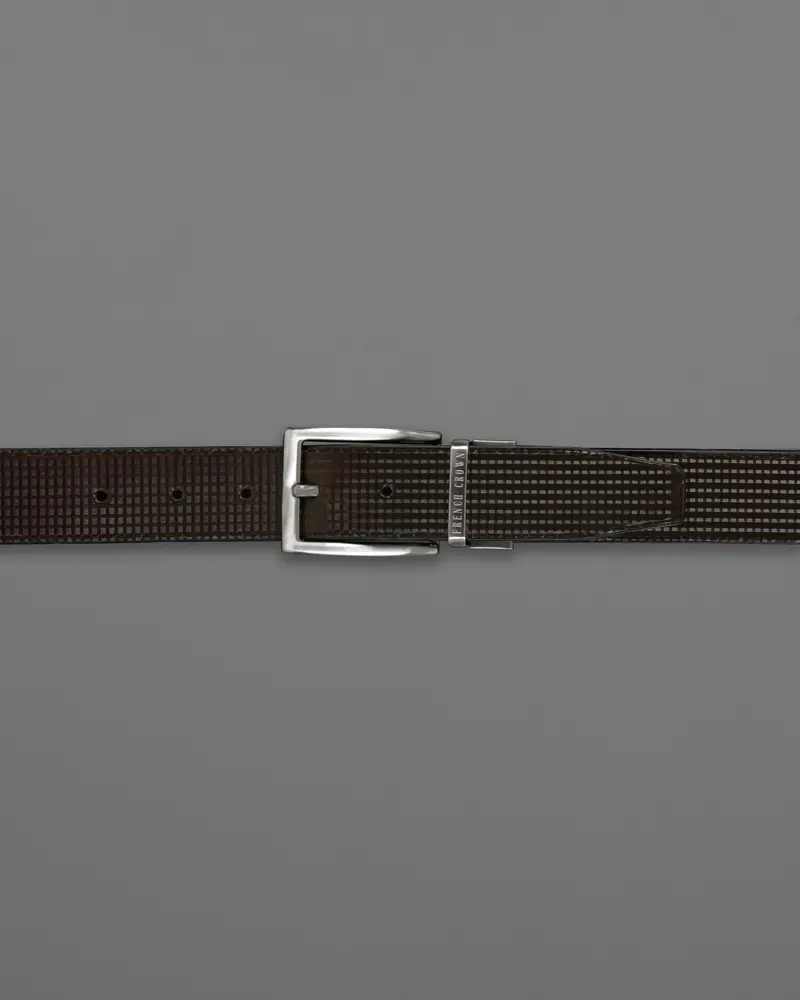 Silver Metallic Shiny Buckle With Jade Black And Dark Brown Leather Free Handcrafted Reversible Belt 4