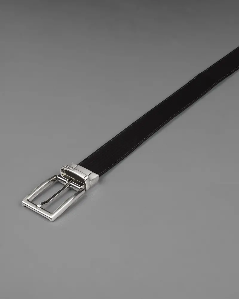Silver Metallic Shiny Buckle With Jade Black And Dark Brown Leather Free Handcrafted Reversible Belt 5