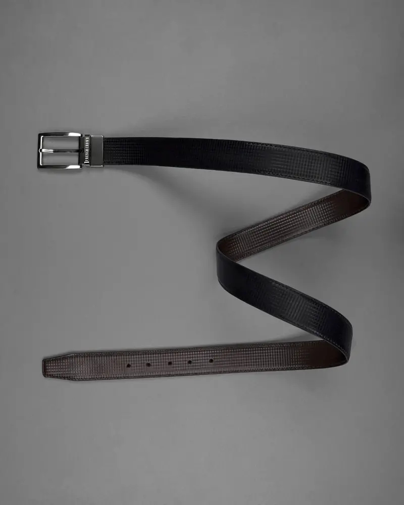 Silver Metallic Shiny Buckle With Jade Black And Dark Brown Leather Free Handcrafted Reversible Belt 8