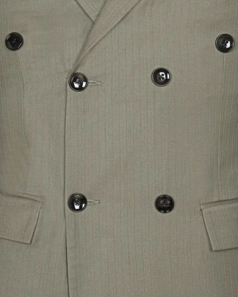 Silver Pinstriped Wool Blend Double Breasted Blazer 4