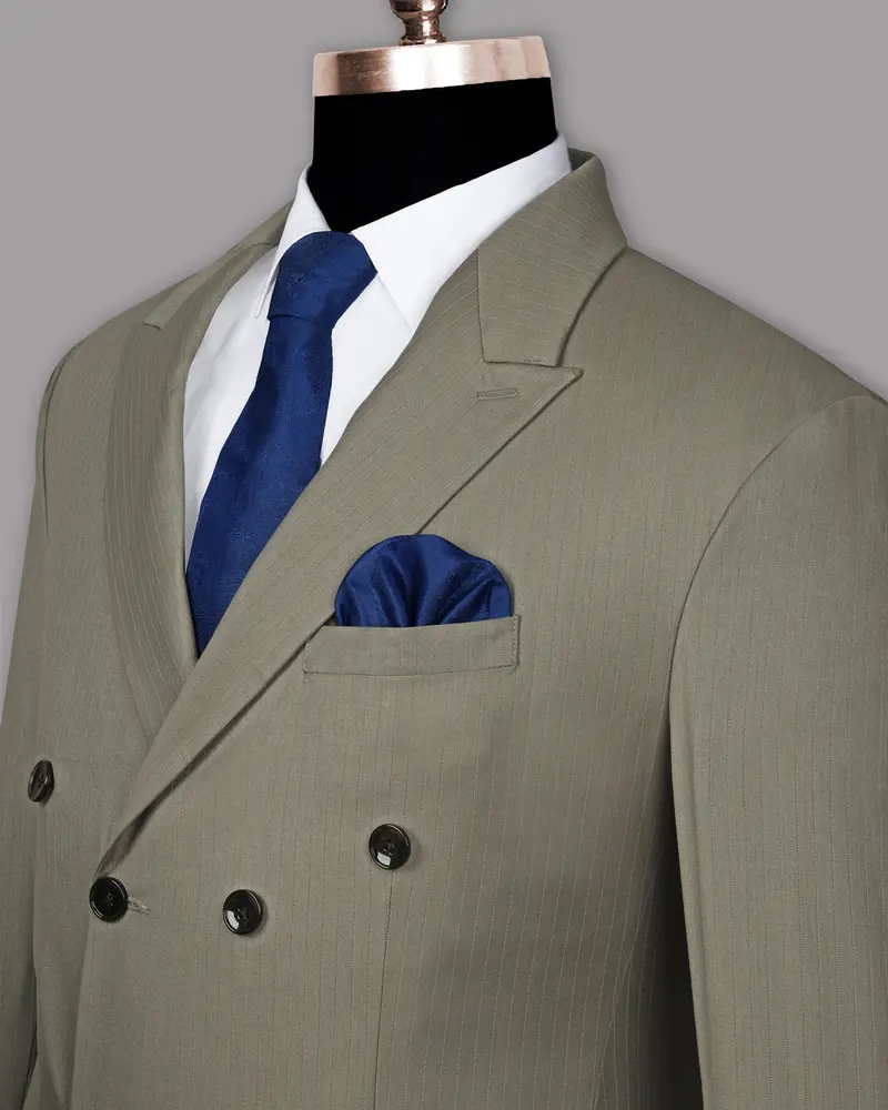 Silver Pinstriped Wool Blend Double Breasted Blazer 5