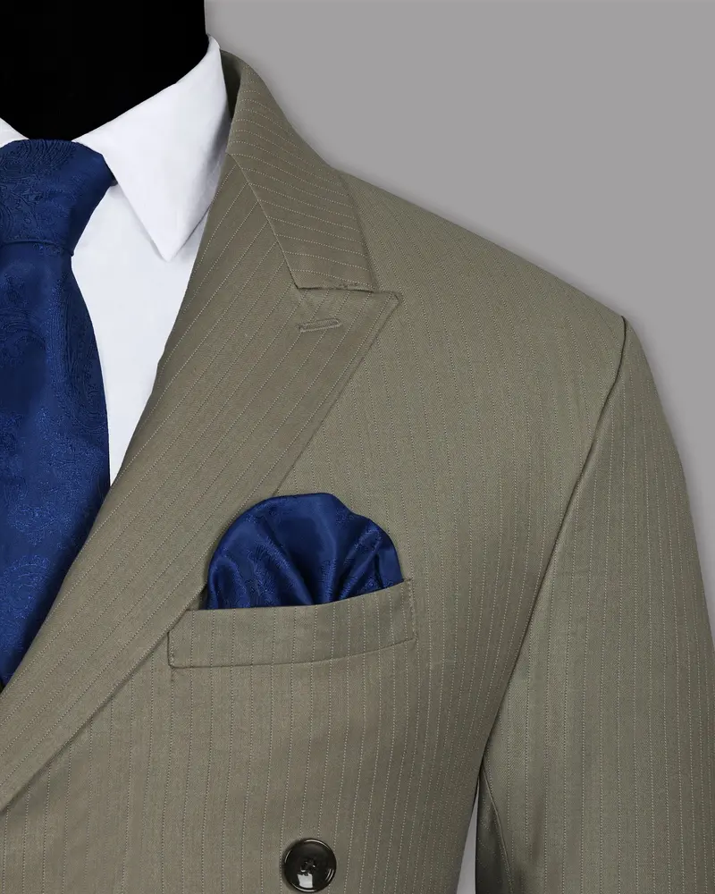 Silver Pinstriped Wool Blend Double Breasted Blazer 6