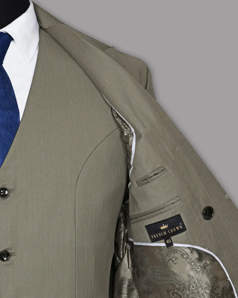 Silver Pinstriped Wool Blend Double Breasted Blazer 7