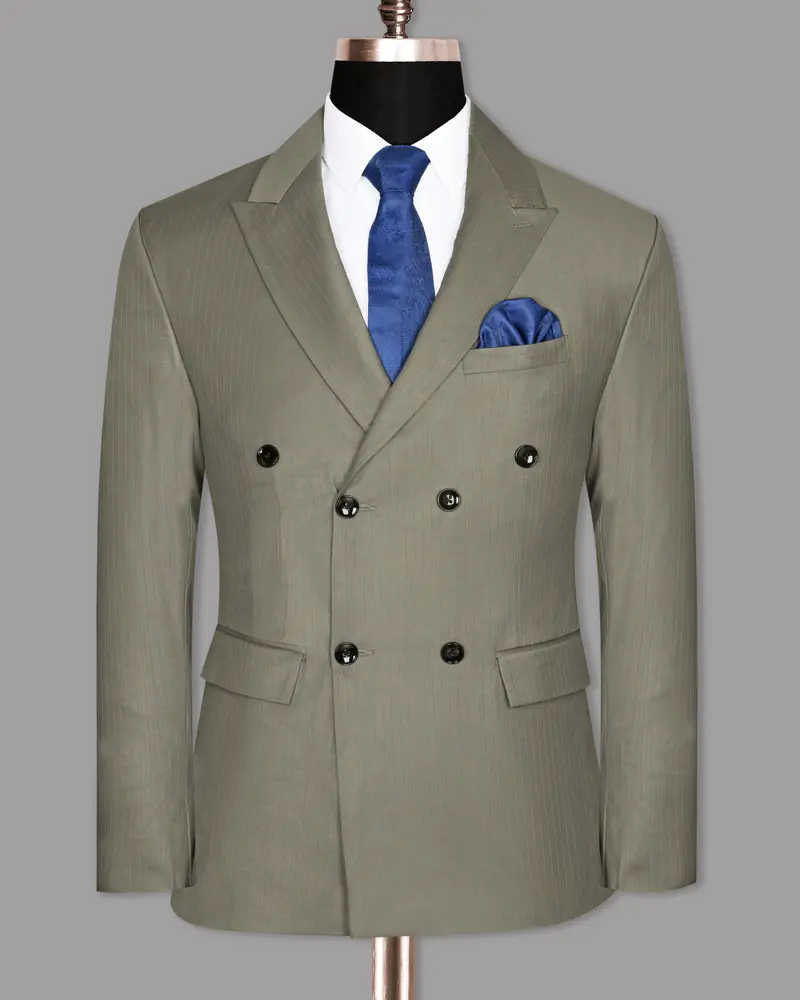 Silver Pinstriped Wool Blend Double Breasted Blazer 8