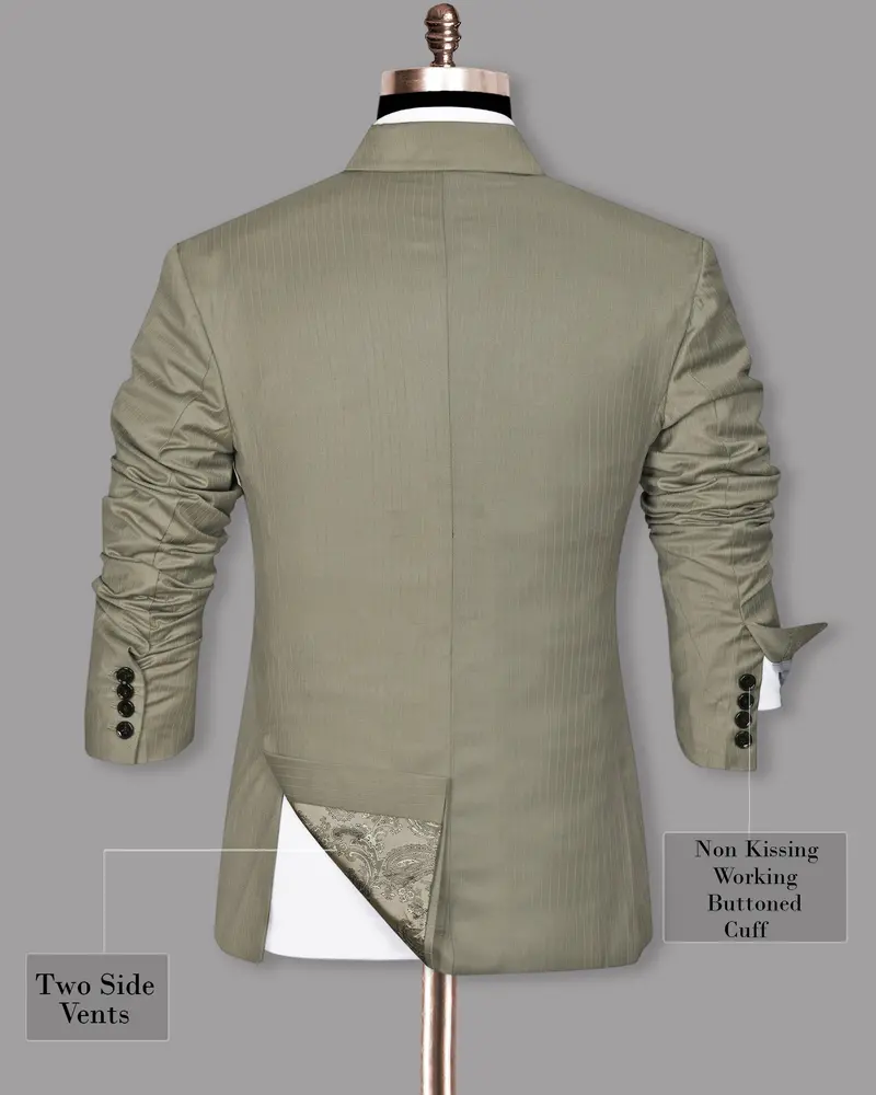 Silver Pinstriped Wool Blend Double Breasted Blazer 9