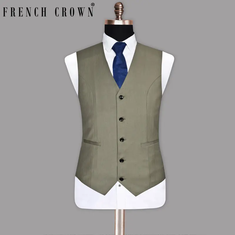 Silver Pinstriped Wool Blend  Waistcoat 1