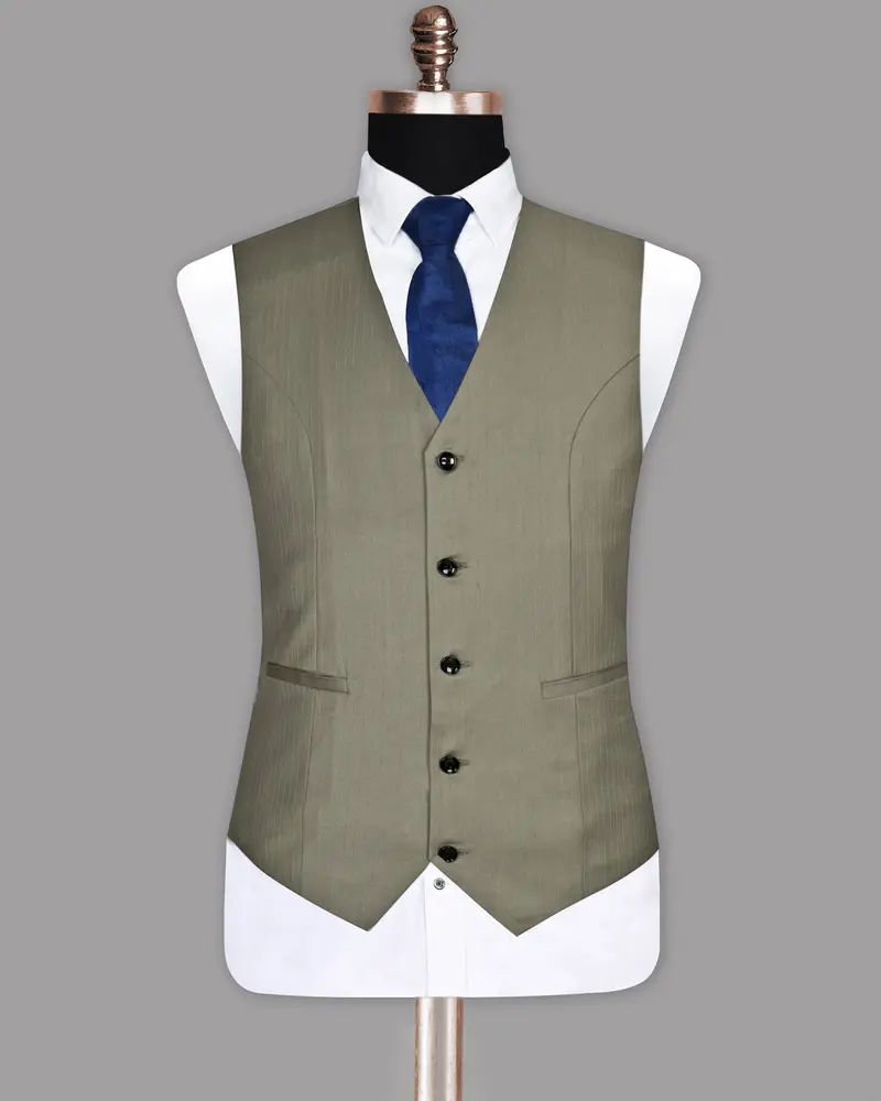 Silver Pinstriped Wool Blend Waistcoat 2