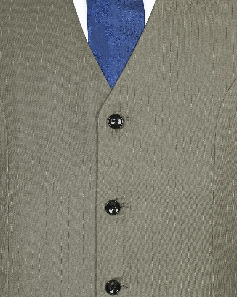 Silver Pinstriped Wool Blend Waistcoat 4